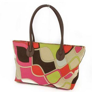 EMILIO PUCCI Tote Bag pink beige canvas leather Auth used T18142